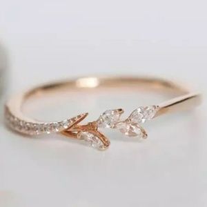 Rose Gold Dainty Marquise Leaf & Branch Ring